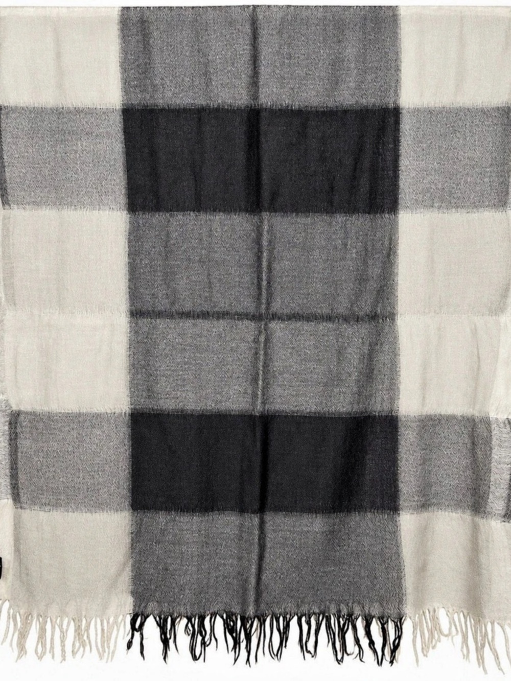 Eileen Fisher Washed Wool Check Scarf Gray & Black